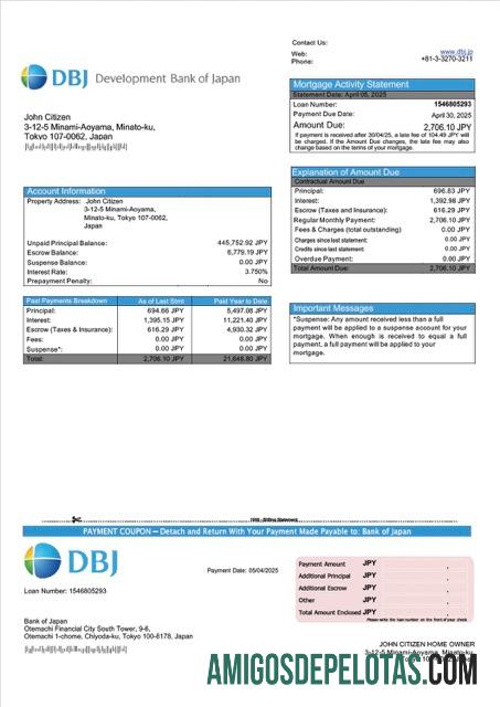 realista Modelo Word e PDF de declaração de hipoteca do Banco de Desenvolvimento do Japão (DBJ)